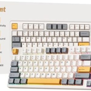 KN85 Wireless Mechanical Gaming Keyboard, 75% Layout with RGB Backlit, Custom Hot Swappable, Creamy Sound, Bluetooth/2.4GHz/USB-C Compatible with Windows/Mac/PC(Retro Beige,Linear Switch)